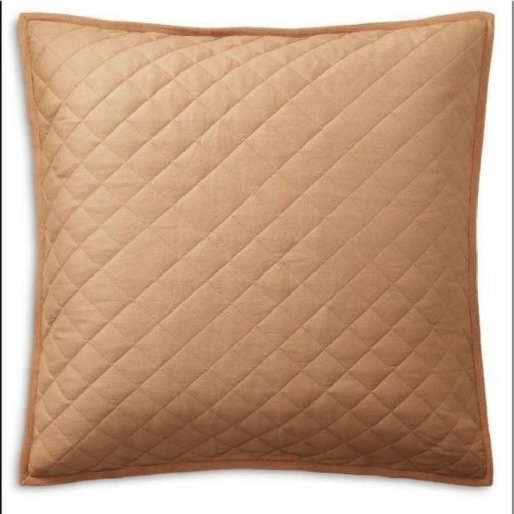 *RALPH LAUREN Cromwell Cotton Quilted Euro Sham. Color: Camel